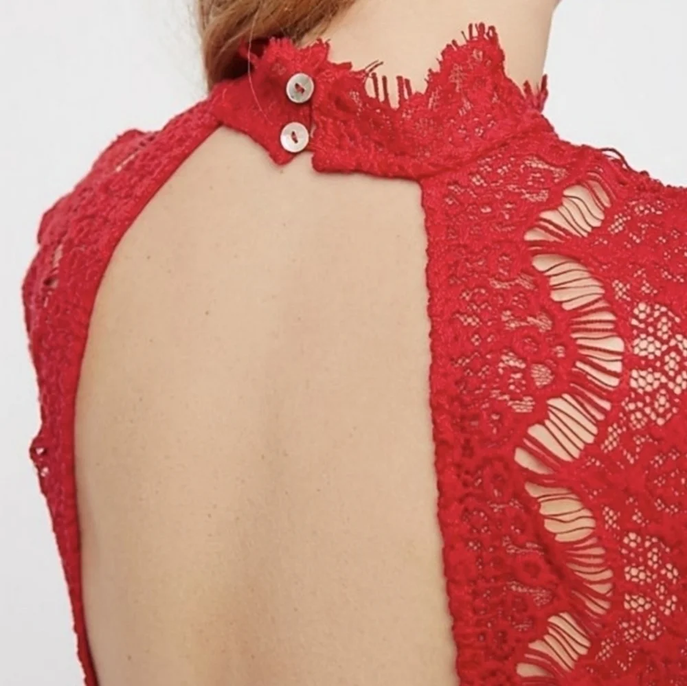 Free People Daydream Cherry Red Lace Dress Size L